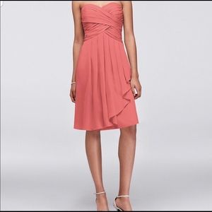 David’s Bridal Chiffon Strapless Short Pink Dress